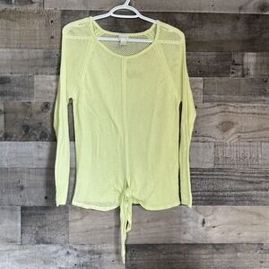 Chicos Open Knit Sweater Womens Size 1‎ Yellow Tie Front Long Sleeve Stretch
